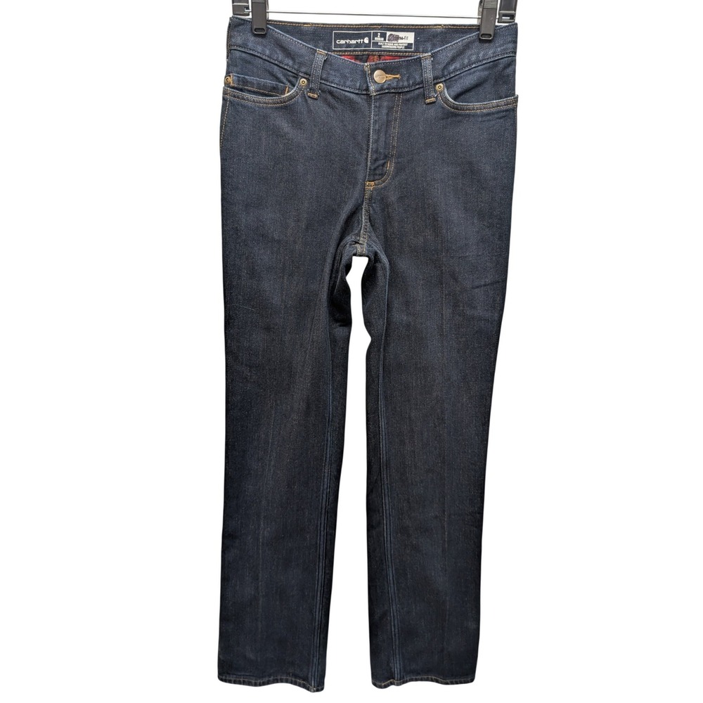 Carhartt Flannel Lined Jeans Womens 2 Regular Dark Wash Loose Fit 102729